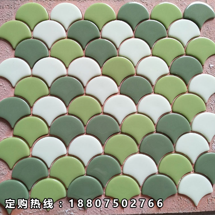 扇形绿色混拼马赛克磁砖鱼鳞马赛克瓷砖厂家直销
