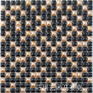 凸面黑金色混拼玻璃马赛克 7P-1505 瓷釉艺术瓷砖