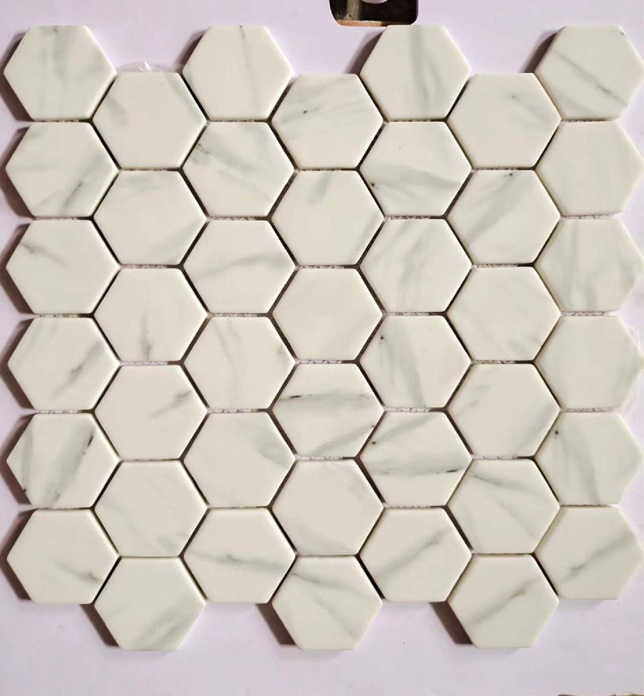 六边形白玉石纹马赛克砖